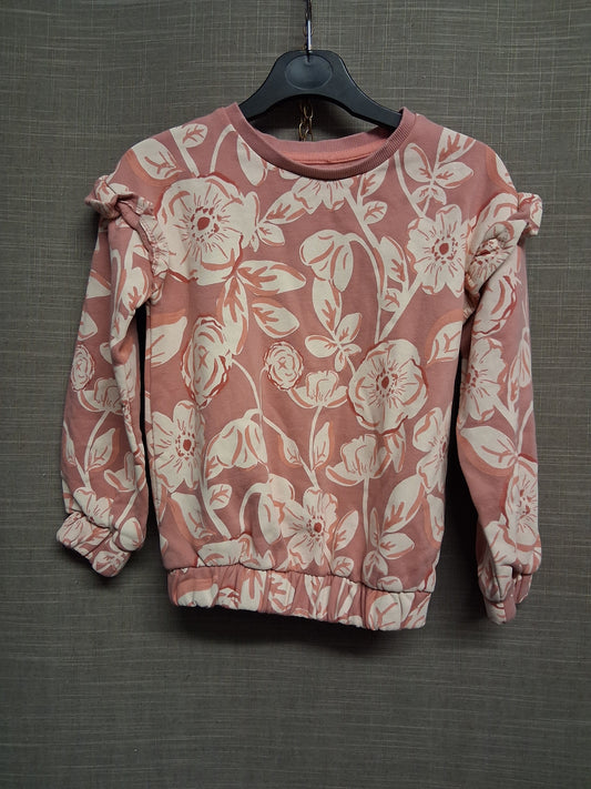 Nutmeg Pink Floral Sweater Frill Shoulders Age 6-7 Years