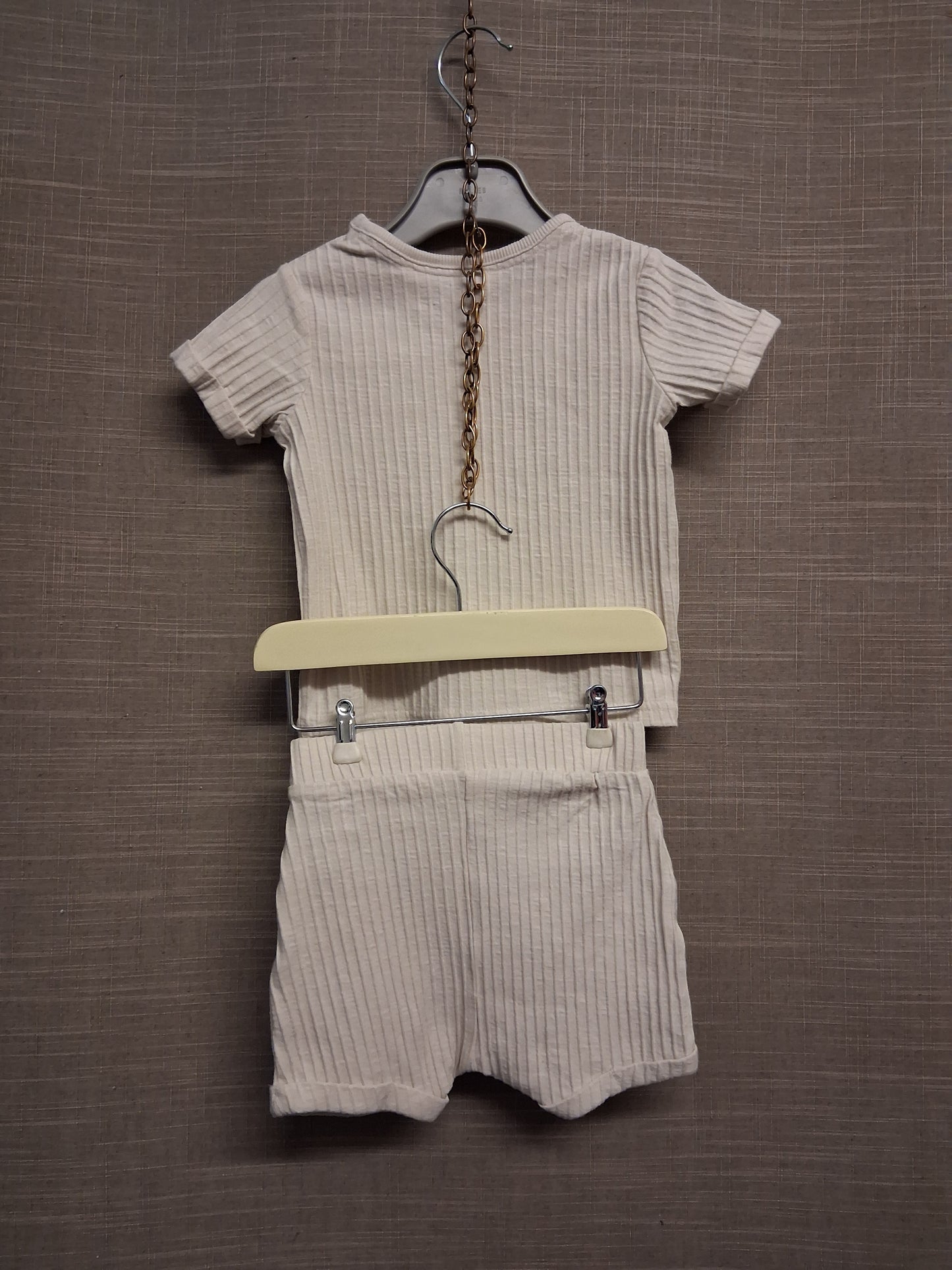 George Baby Boys 2 Piece Outfit Beige Ribbed T-Shirt and Shorts Age 3-6 Months