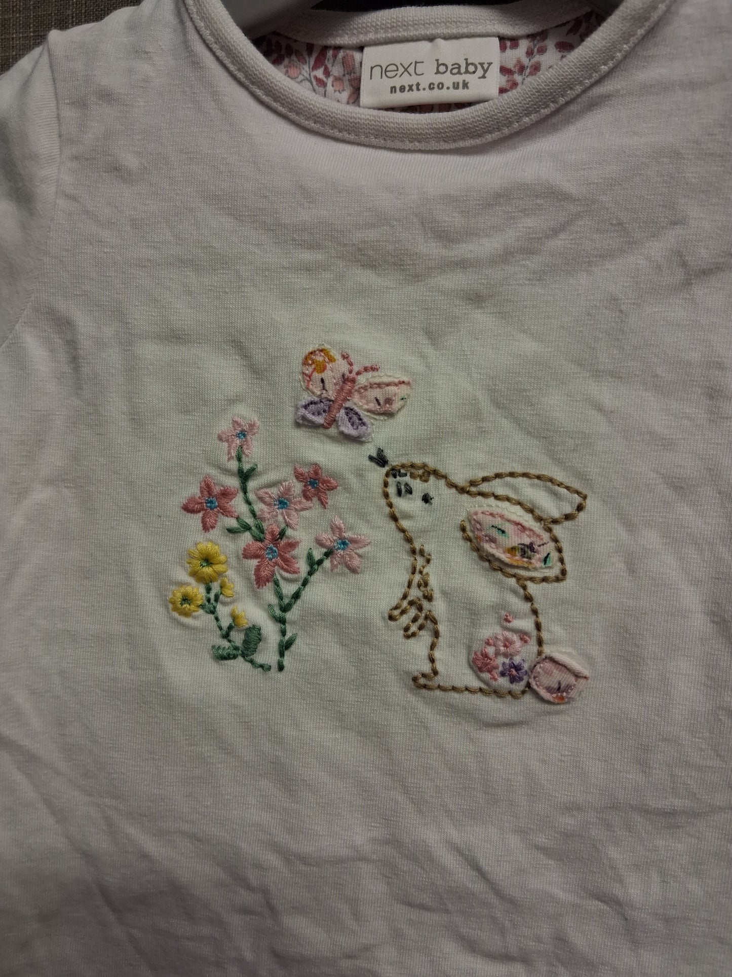 Next Girls White Bunny T-Shirt Short Sleeve Age Up to 1 Month