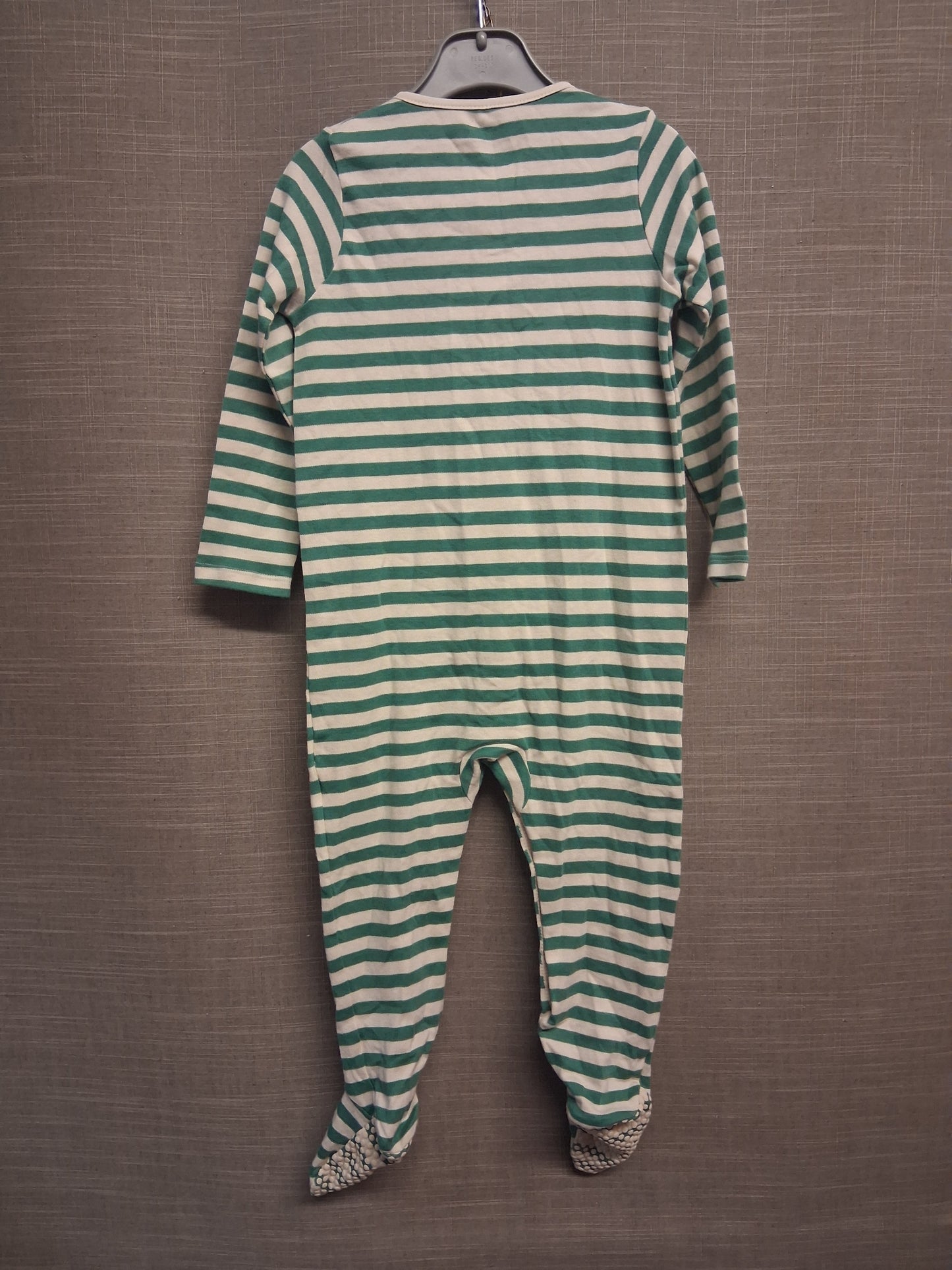 John Lewis Sleepsuit Boys Green Cream Striped Age 18-24 Months