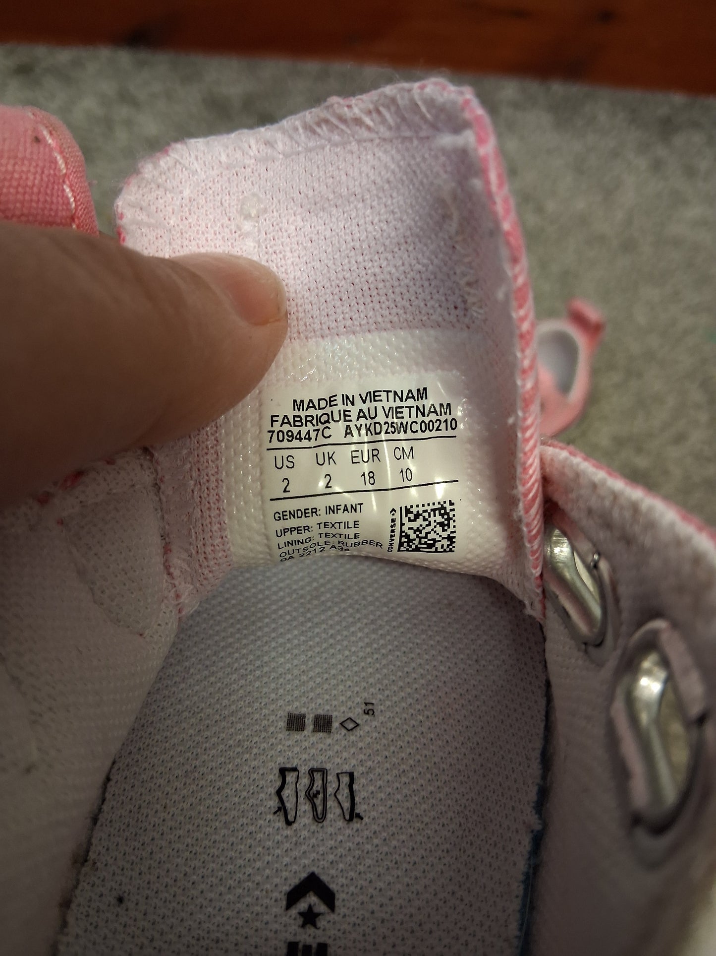 Converse Girls Pink Canvas Double Strap Trainers Pumps Size 2 Infants