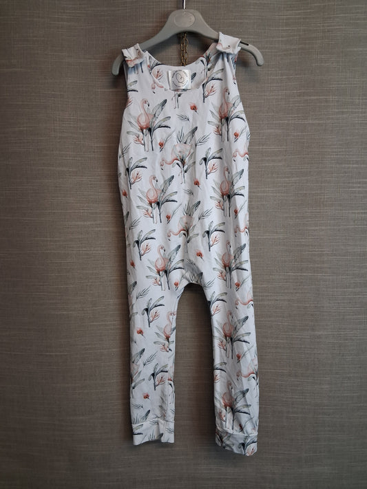 Handmade Girls Flamingo Jersey Sleeveless Romper Age 2-3 years