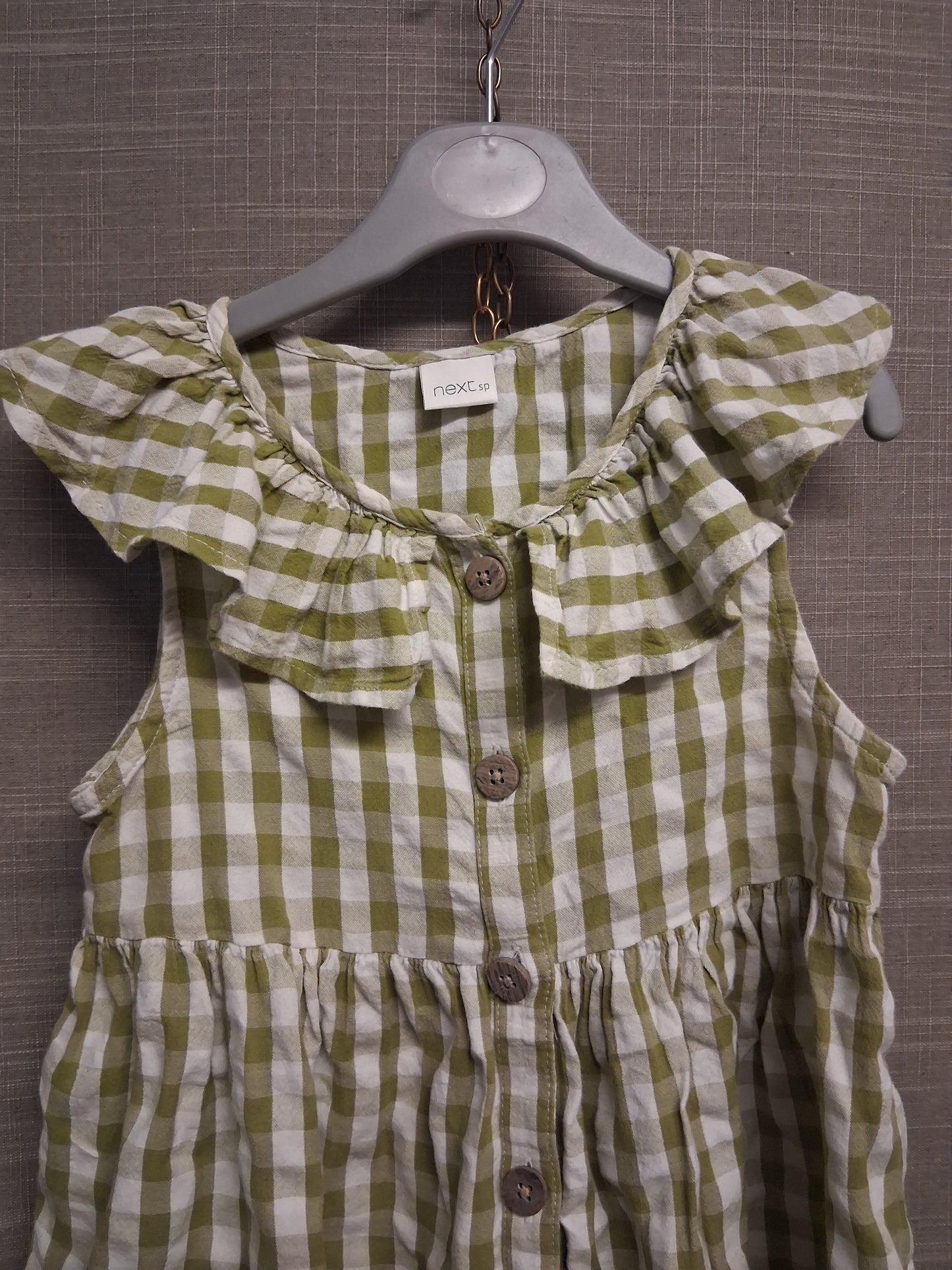 Next Girls Sage Green Check Sleeveless Dress Age 4-5 Years