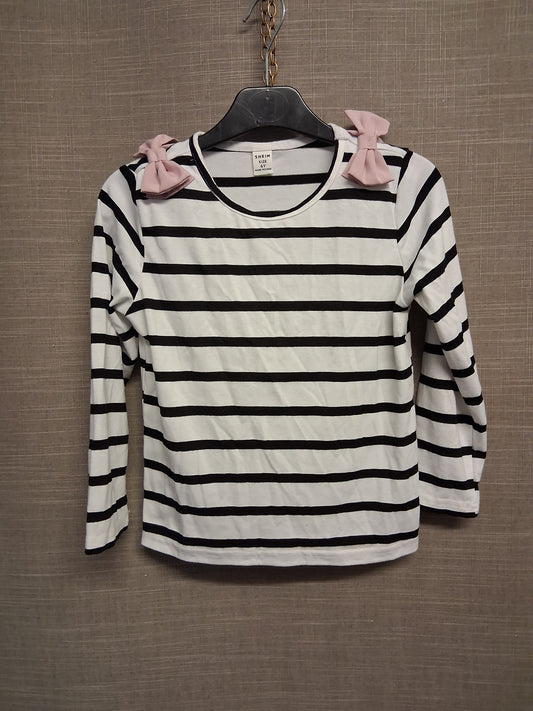 Shein Black White Striped Long Sleeve T-Shirt Pink Bow Detail Age 6 Years