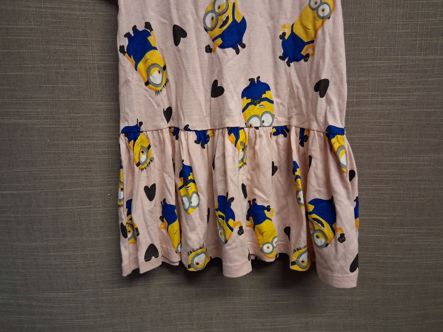 F&F Girls Pink Minion T-Shirt Dress Short Sleeve Matching Hair Scrunchie Age 2-3 Years New