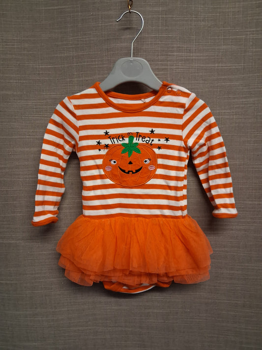 TU Girls Halloween Tutu Pumpkin Bodysuit Orange White Striped Age 3-6 Months