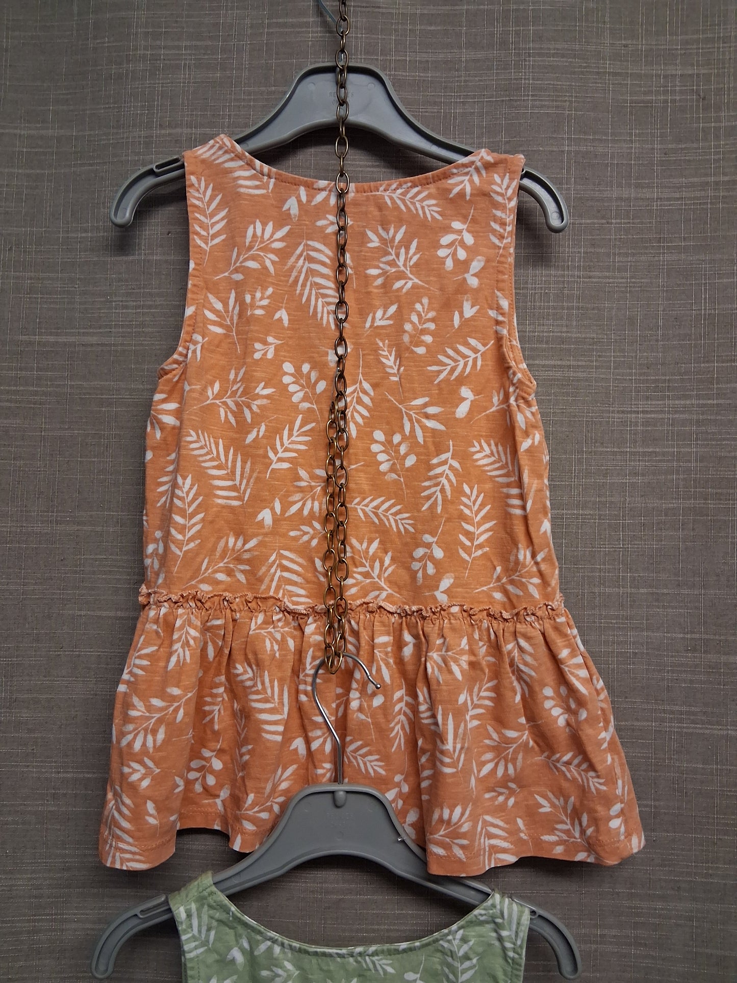 TU Girls 2 Pack Peplum Vest Tops Green/Orange Floral Jersey Age 7 years