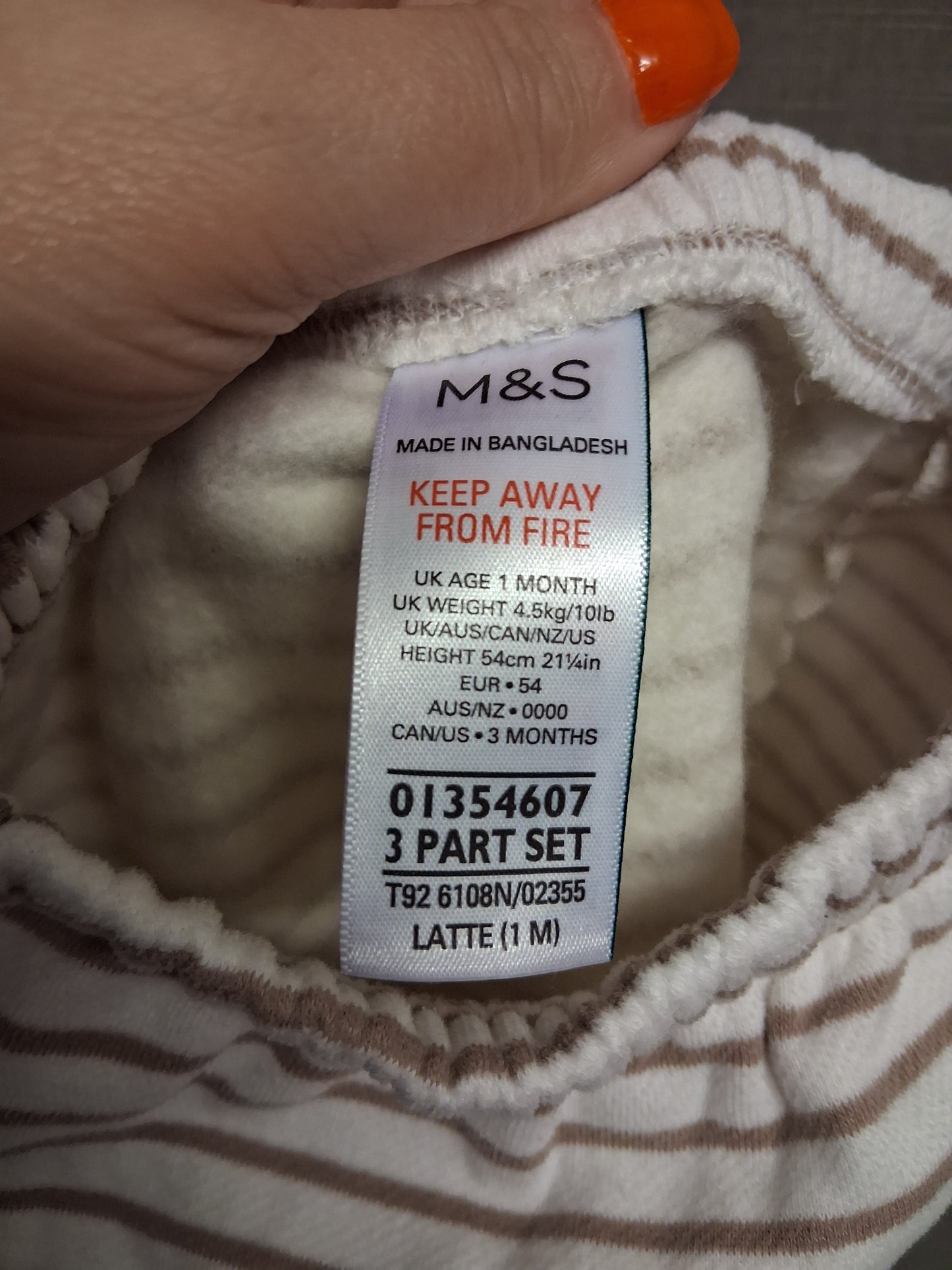Marks and Spencers Beige Brown striped 2 piece outfit set Hoodie & Joggers Age up to 1 month