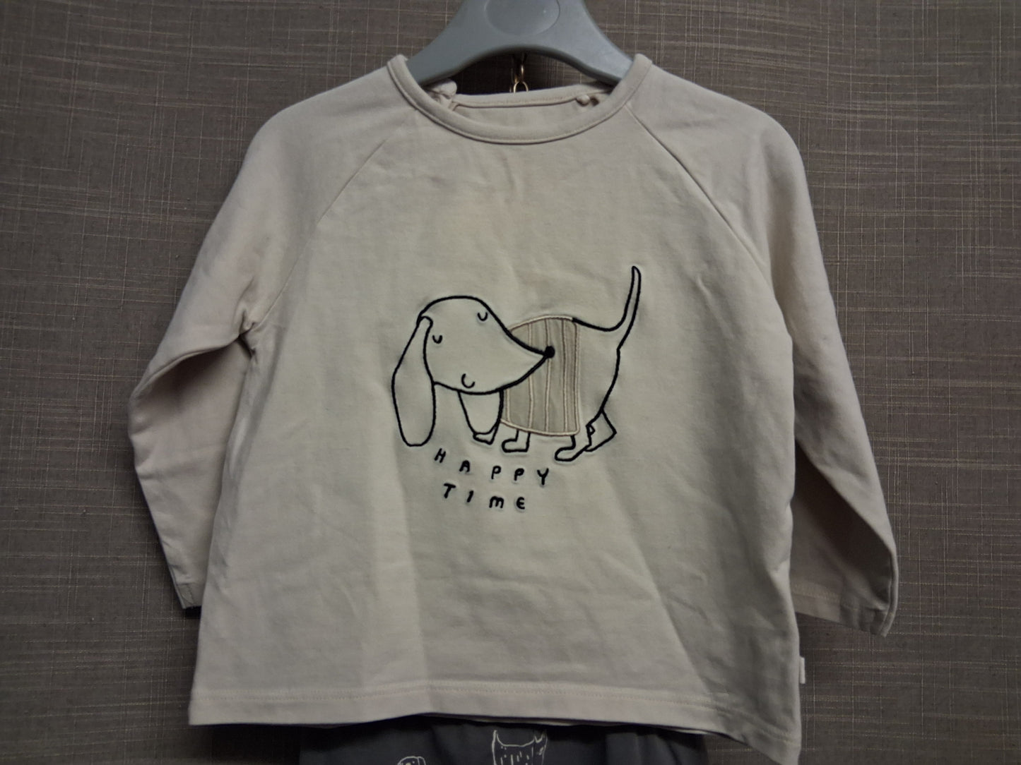 Next Baby Beige Grey Dog Theme Jersey Outfit Age 12-18 Months 100% Cotton