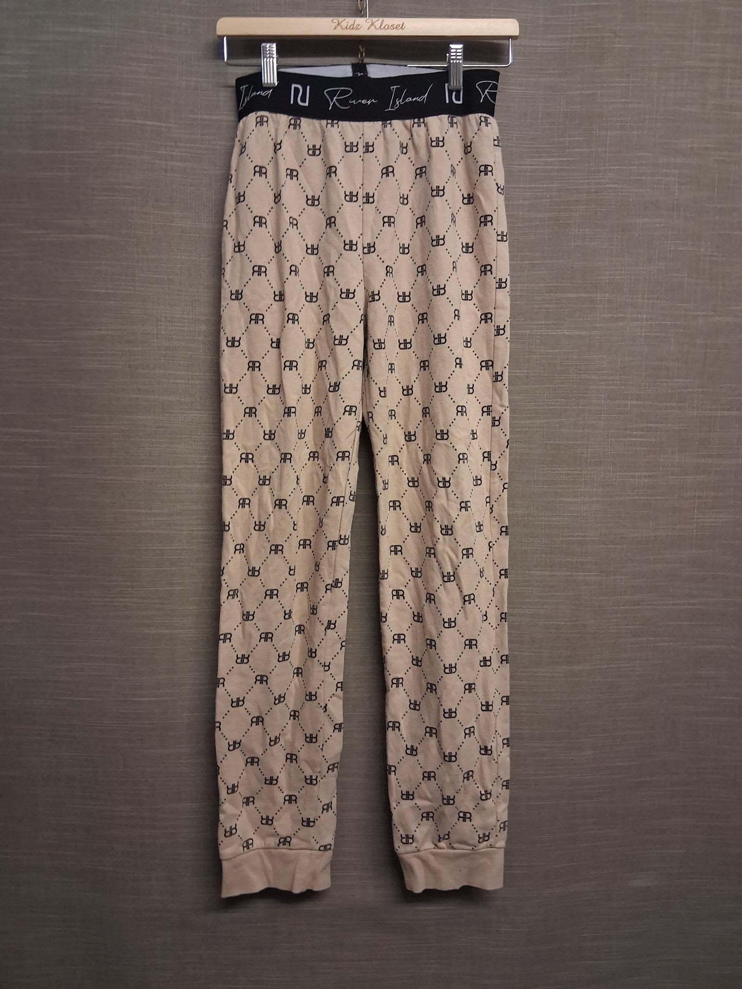River Island Girls Beige Lined Leggings Logo Print Age 13-14 Years