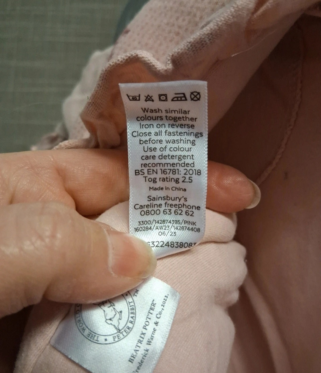 TU Girls Sleeping Bag Peter Rabbit Theme Age 0-6 Months 2.5 Tog 100% Cotton