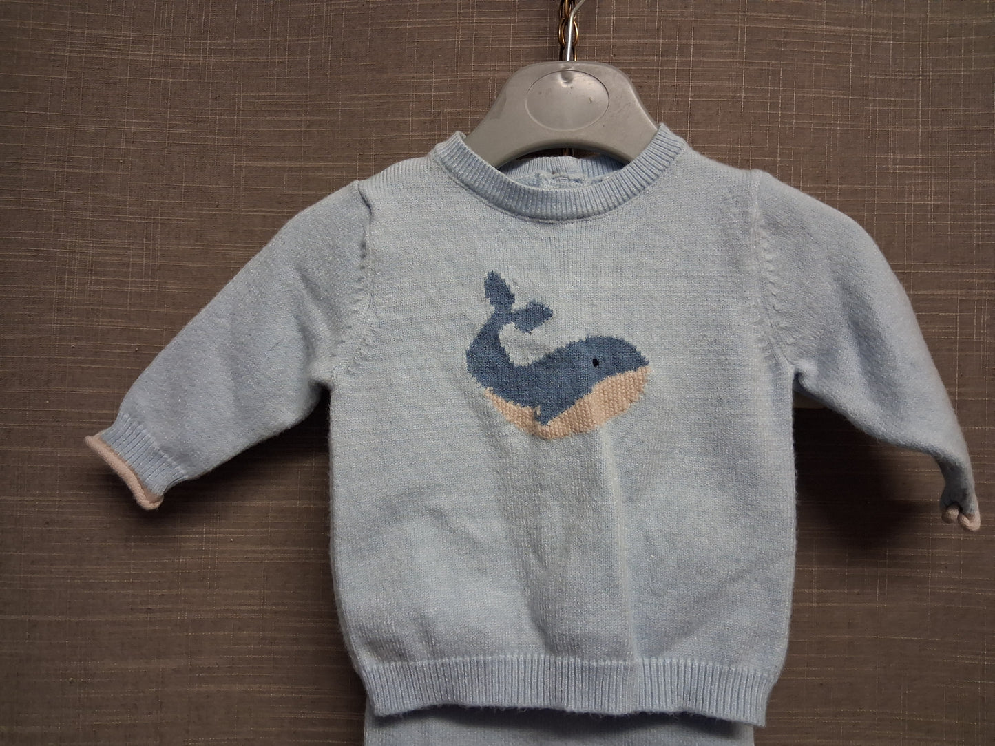 Marks and Spencer Blue Knitted 2 Piece Outfit Jumper and Trousers Age 1 Months