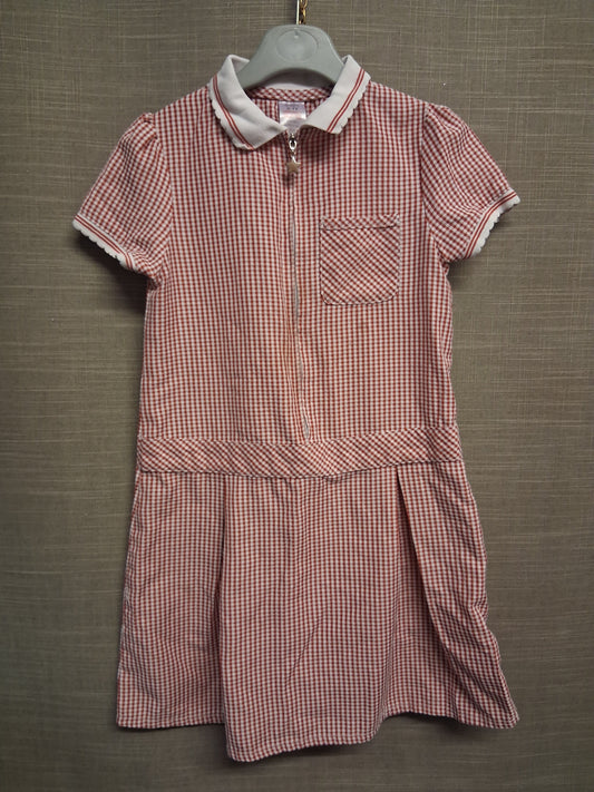 F&F Girls Red Gingham Dress Age 6-7 Years - mark on collar
