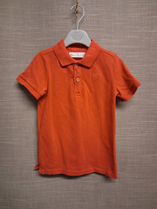 Zara Boys Orange Red Short Sleeve Polo T-Shirt Age 6 Years