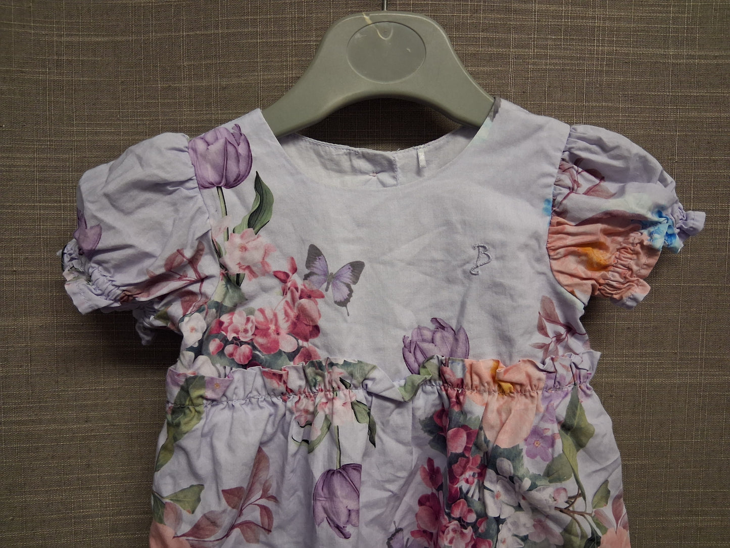 George Girls Lilac Floral Romper Puff Short Sleeve Age 0-3 Months