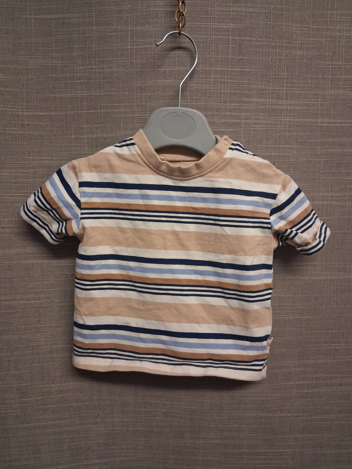 Next Boys Beige Striped Short Sleeve T-Shirt Age 0-3 Months