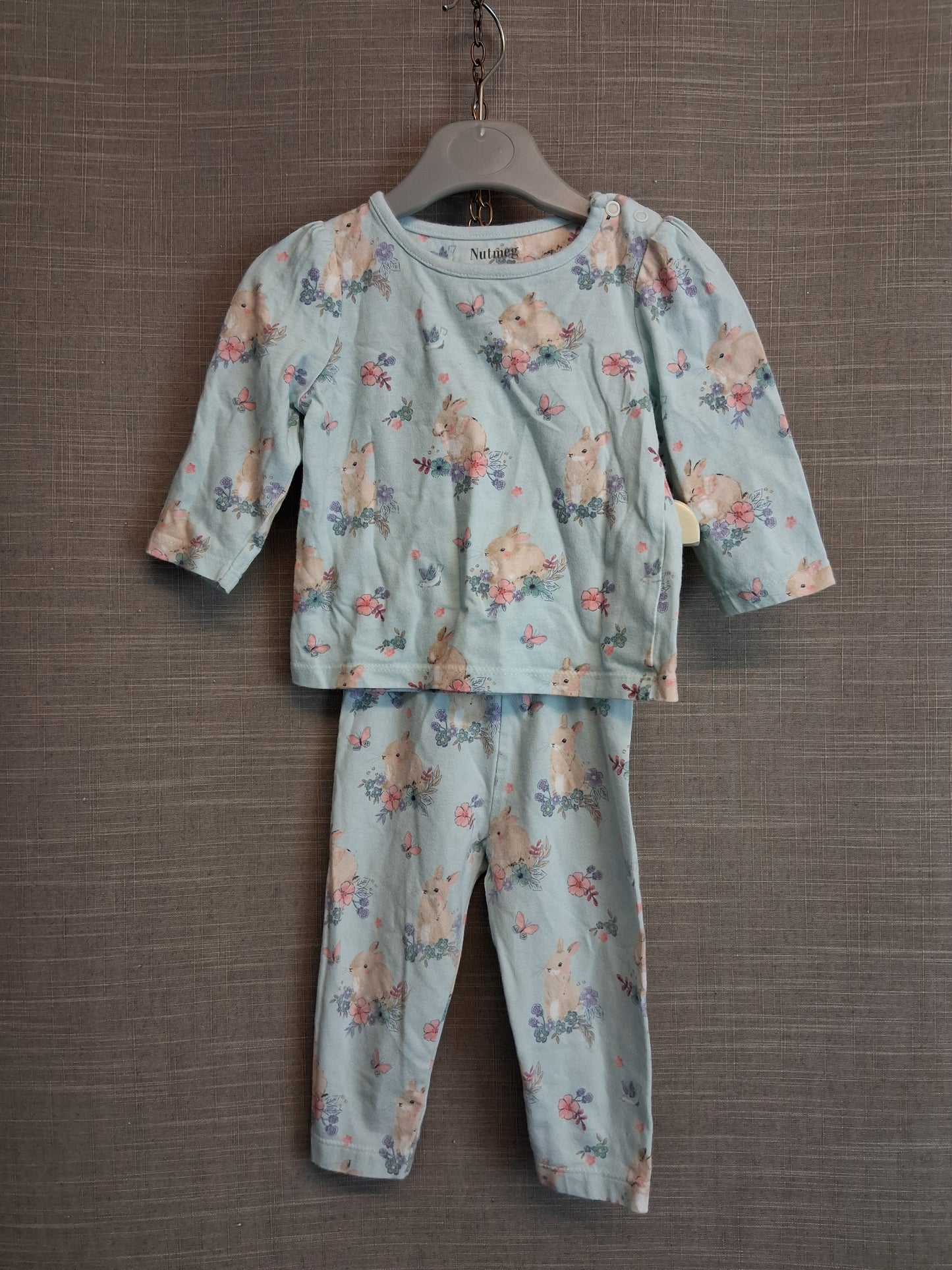 Nutmeg Girl Easter Bunny Theme Pyjamas PJs Set Age 6-9 Months