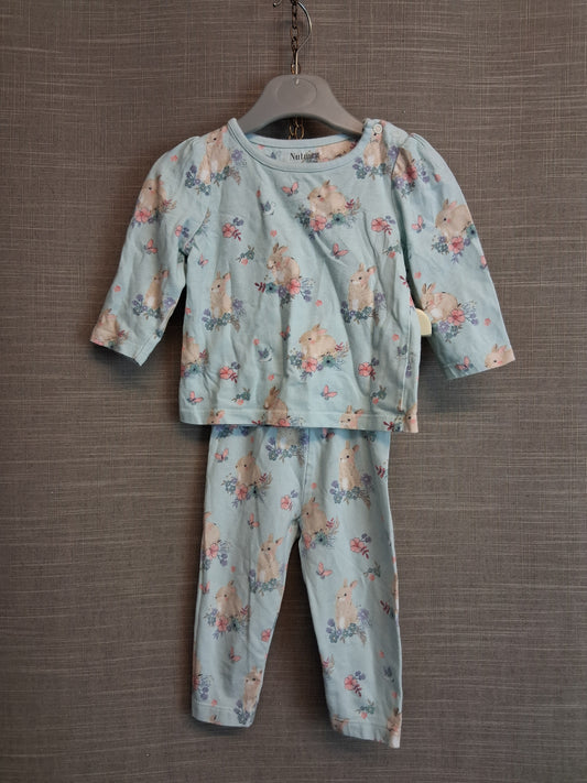 Nutmeg Girl Easter Bunny Theme Pyjamas PJs Set Age 6-9 Months