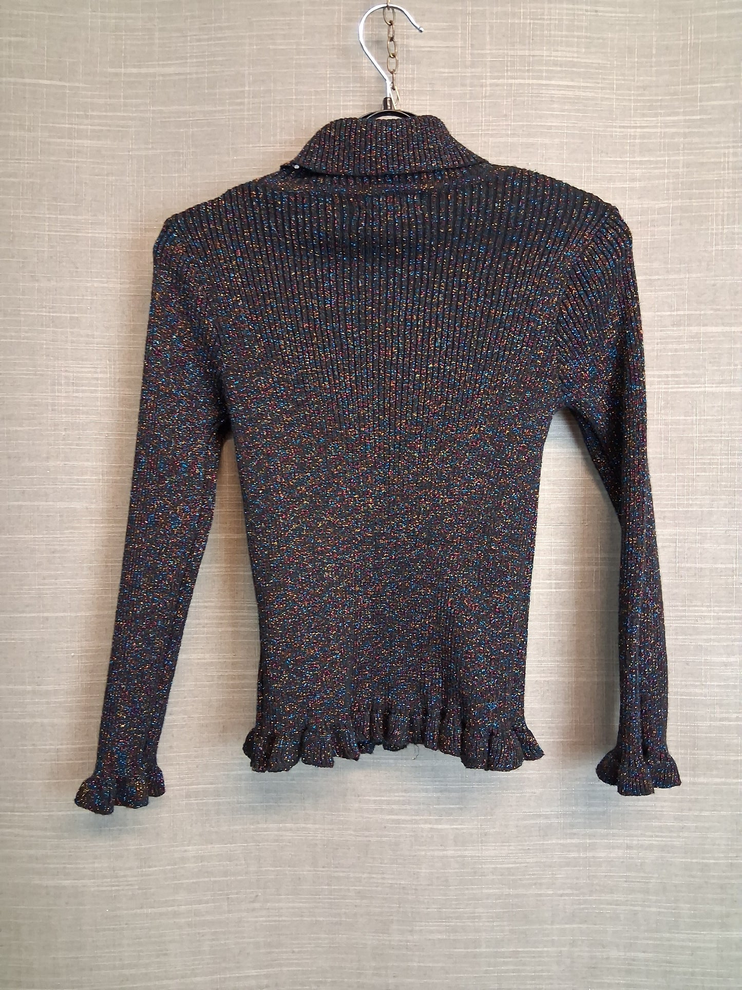 Primark Girls Roll Neck Jumper Black Glittery Sparkly Age 7-8 Years