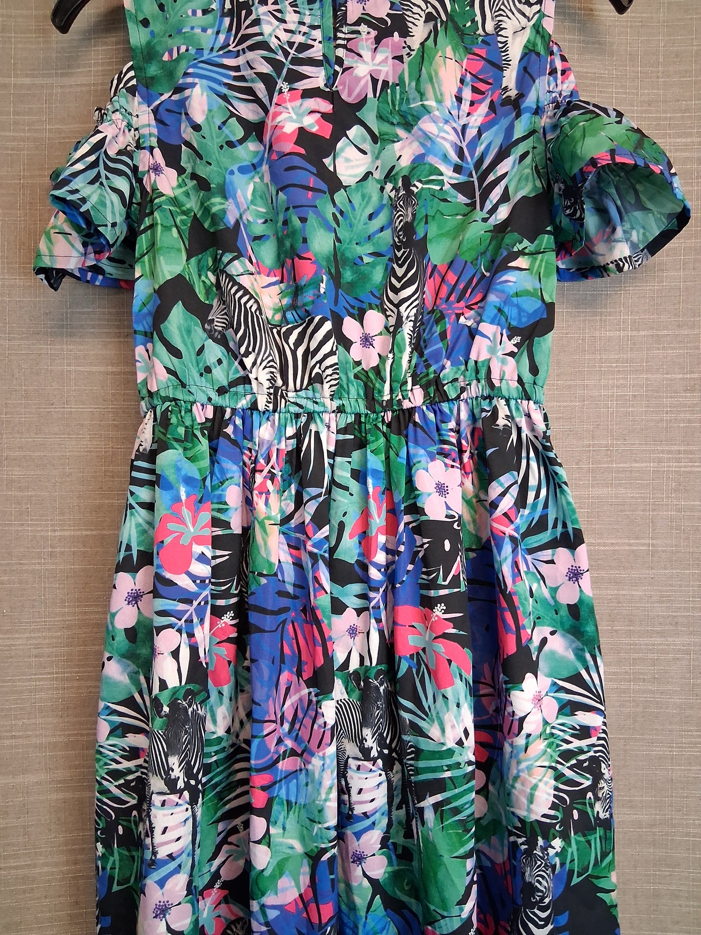 Blue Zoo Girls Tropical Print Cold Shoulder Hi Lo Dress Age 8 Years New