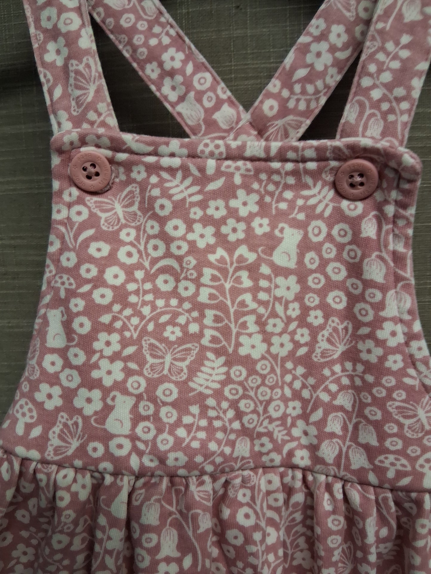 JoJo Maman Bebe Pink Floral Jersey Pinafore Dress Age 18-24 Months