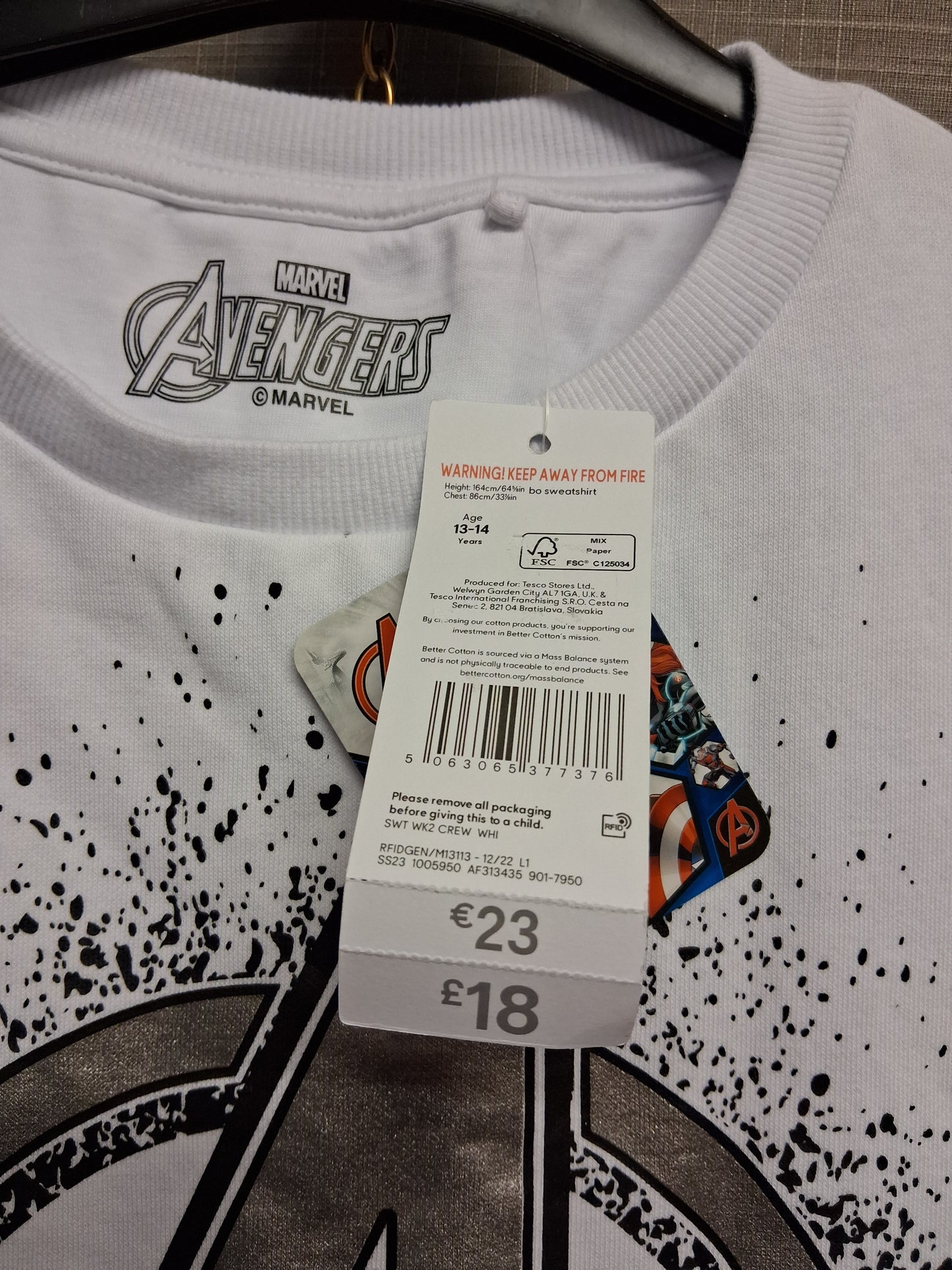 F&F Marvel Avengers Sweater Jumper White Age 13-14 Years New