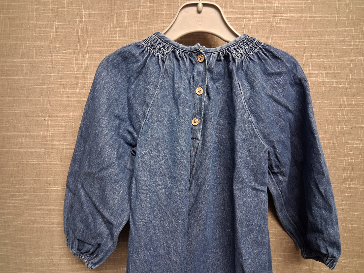 Marks & Spencer Girls Blue Denim Dress Age 2-3 Years Embroidered Floral Detail