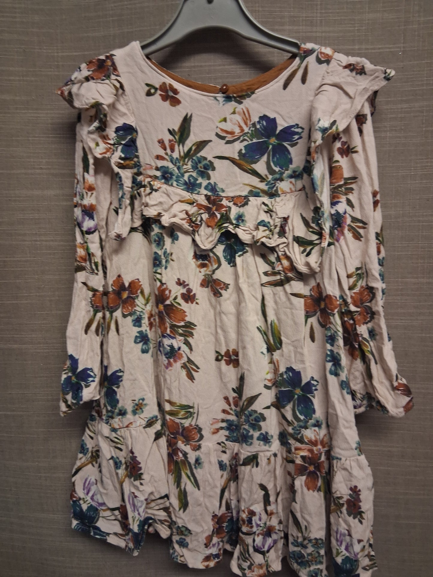 Zara Girls Cream Floral Long Sleeve Dress Age 8 Years
