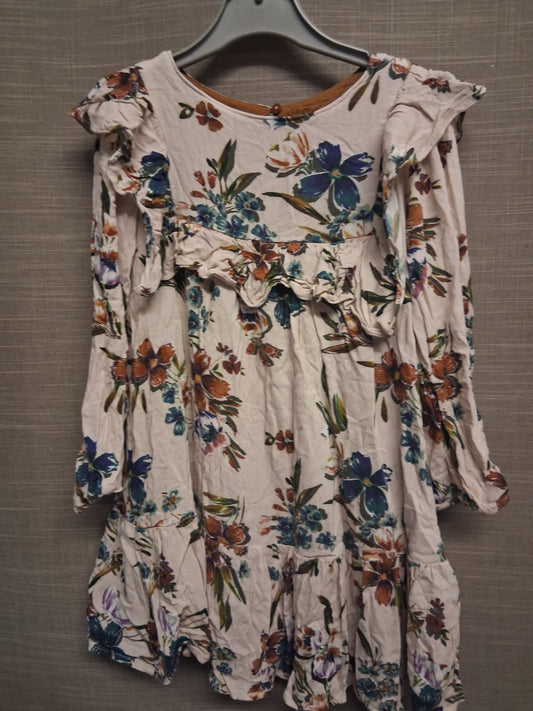 Zara Girls Cream Floral Long Sleeve Dress Age 8 Years