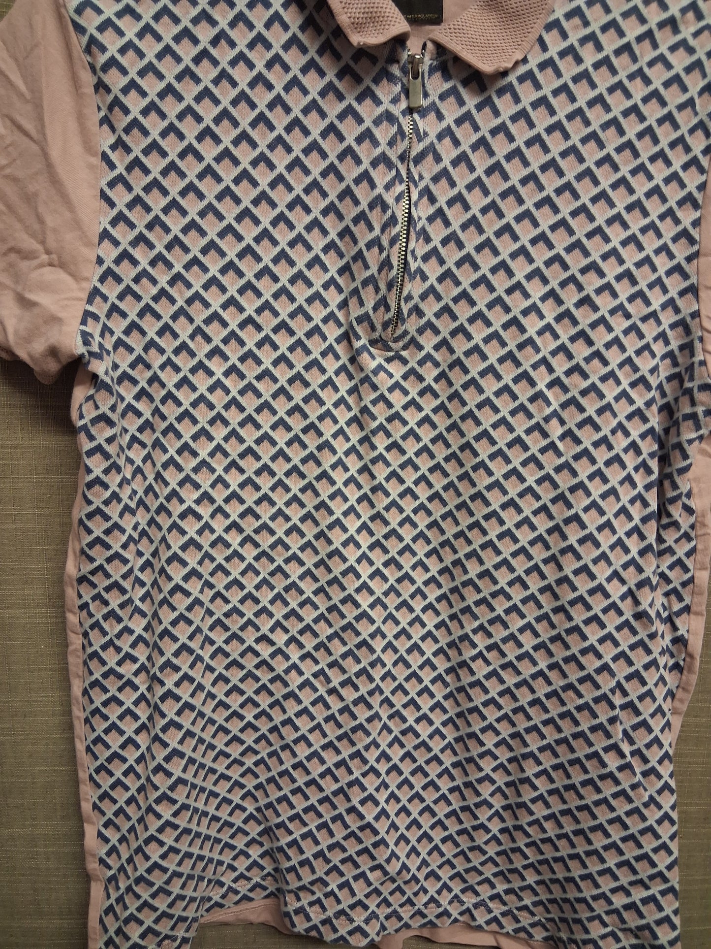 Next Boys Pink Blue 1/4 Zip Knitted Short Sleeve T-Shirt/Jumper Age 14 Years