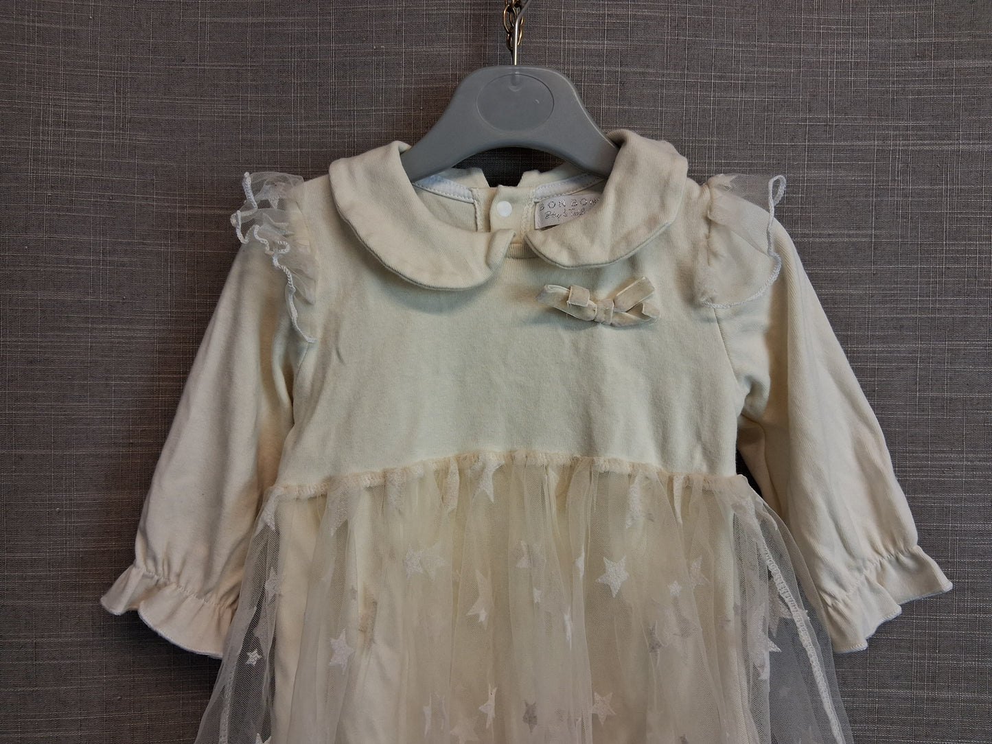 Bonbons Girls Long Sleeve Dress Cream Mesh Skirt Age 6 Months