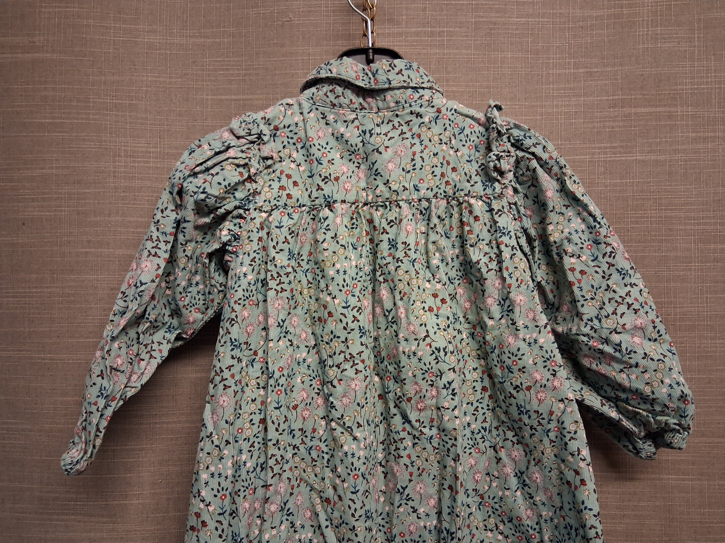 Next Girls Green Floral Corduroy Long Sleeve Shirt Dress Age 3-4 Years