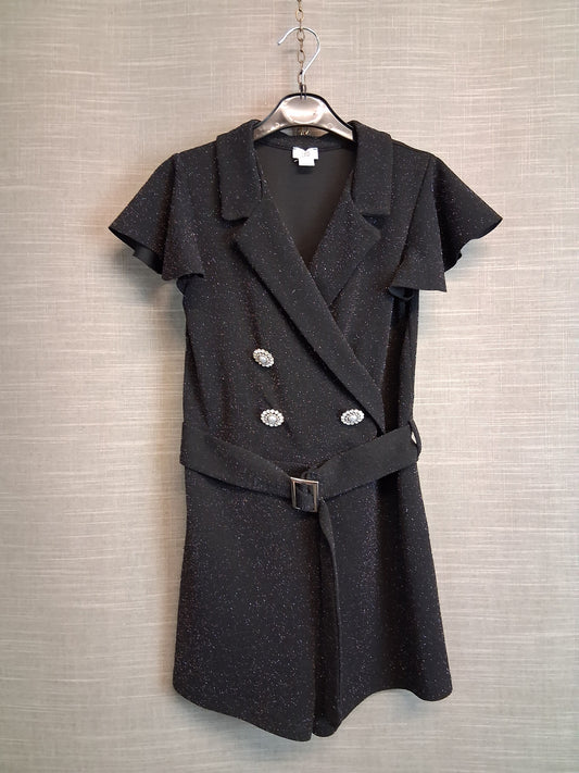 River Island Girls Playsuit Black Sparkly With Belt Age 9-10 Years