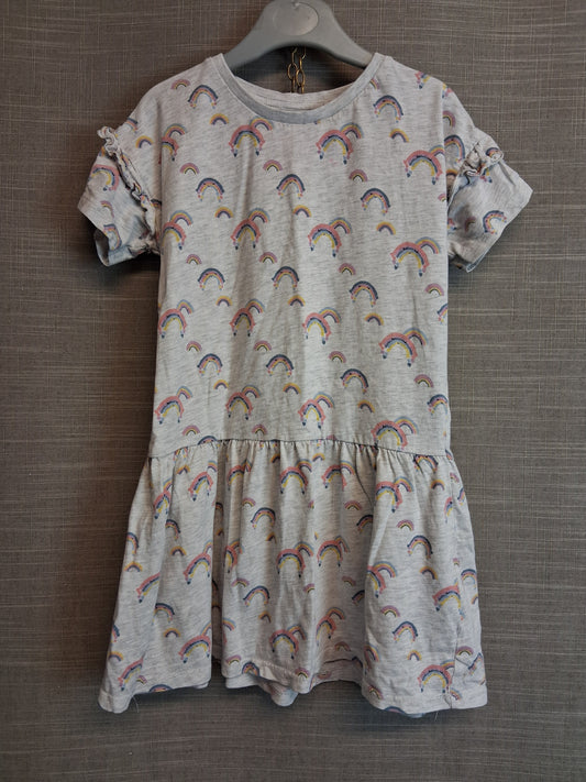 Matalan Girls Grey Rainbow Theme Jersey Dress Short Sleeve Age 5-6 Years