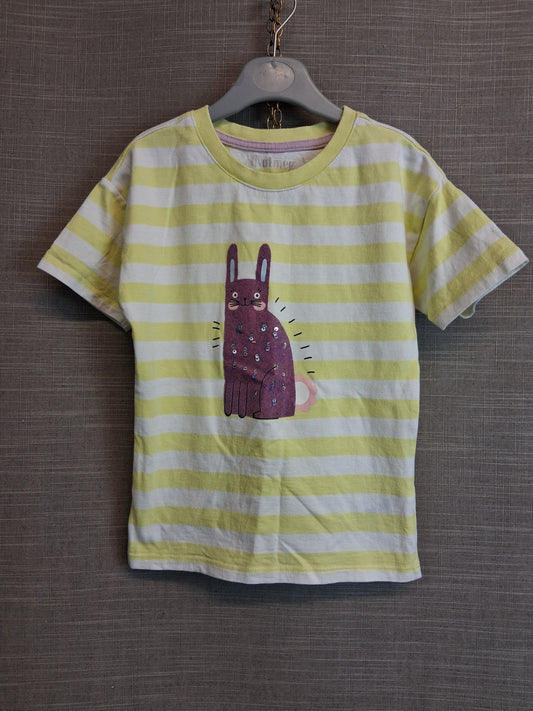Nutmeg Girls Yellow Stripe Bunny T-Shirt Short Sleeve Age 7-8 Years