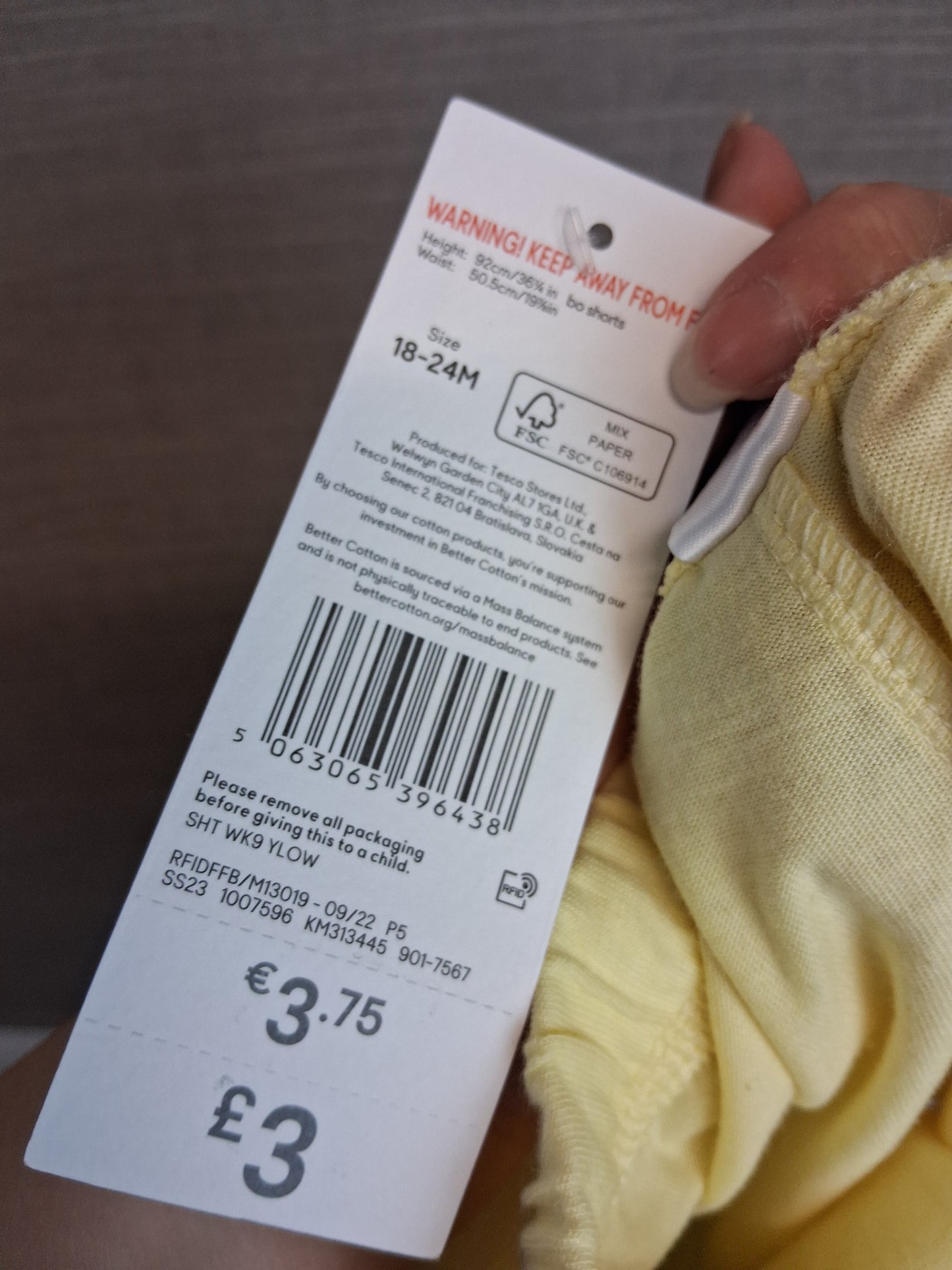 F&F Boys Yellow Jersey Shorts Age 18-24 Months New