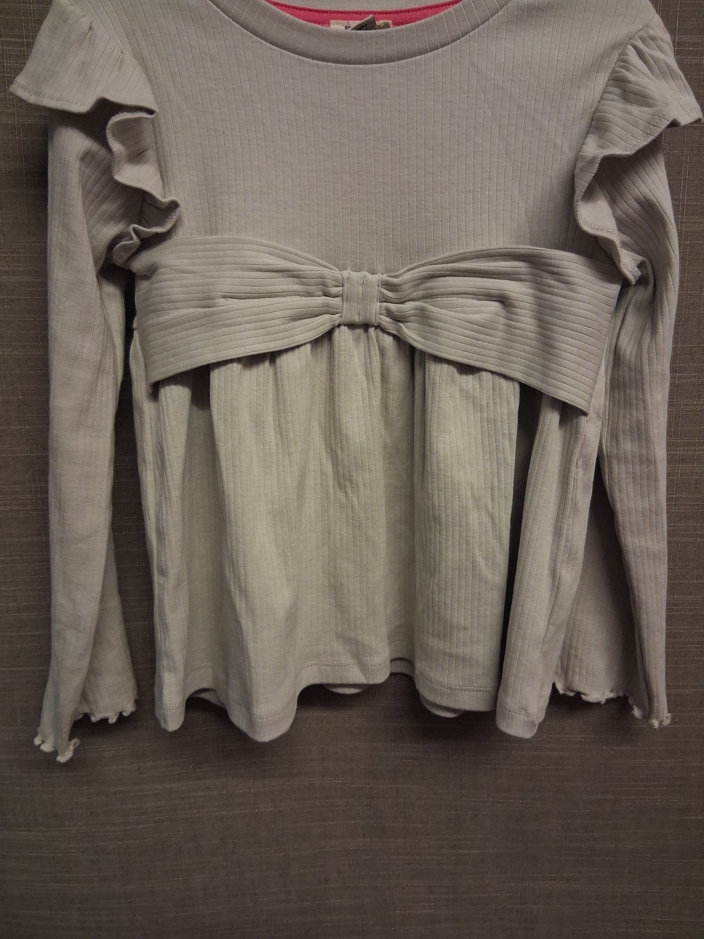 River Island Grey Ribbed Long Sleeve Top Bow Detail Age 3-4 Years