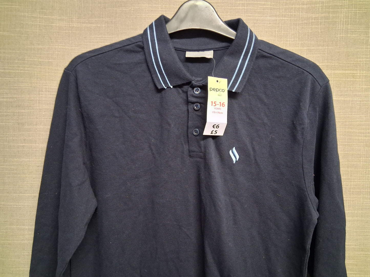 Pep&Co Polo T-Shirt Long Sleeve Navy Age 15-16 Years
