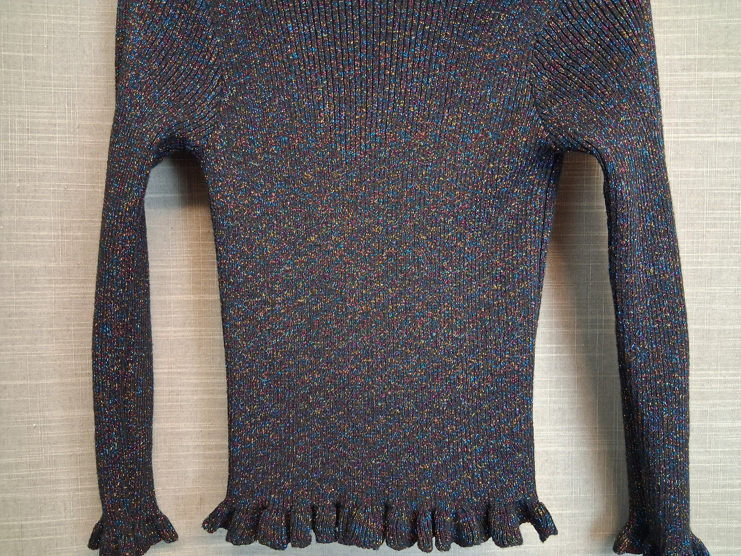 Primark Girls Roll Neck Jumper Black Glittery Sparkly Age 7-8 Years