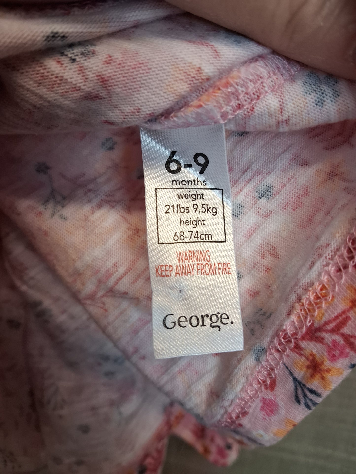 George Girls Pink Floral Jersey Dress Age 6-9 Months