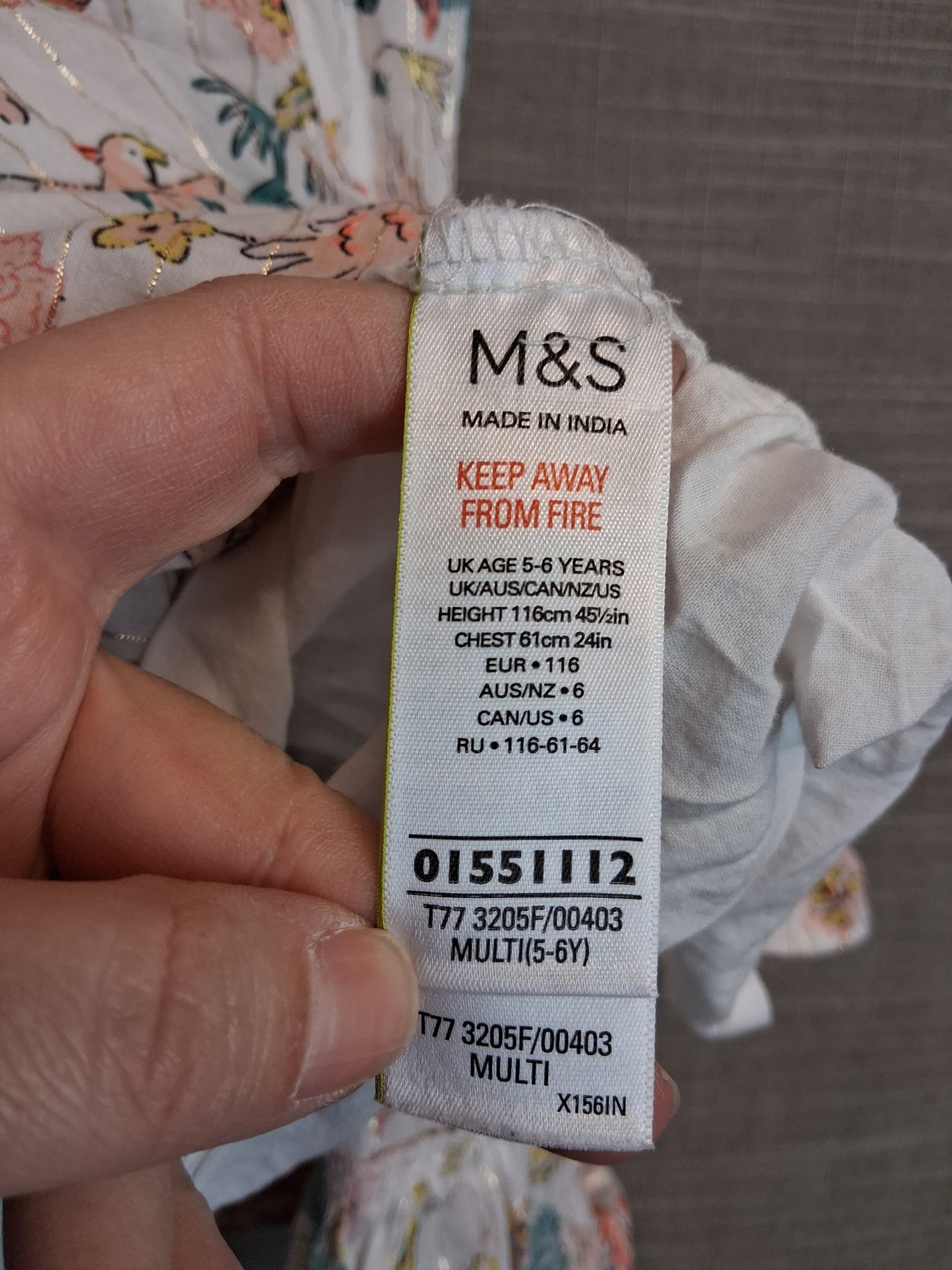 Marks And Spencer Sundress Floral Bird Print Age 5-6 Years
