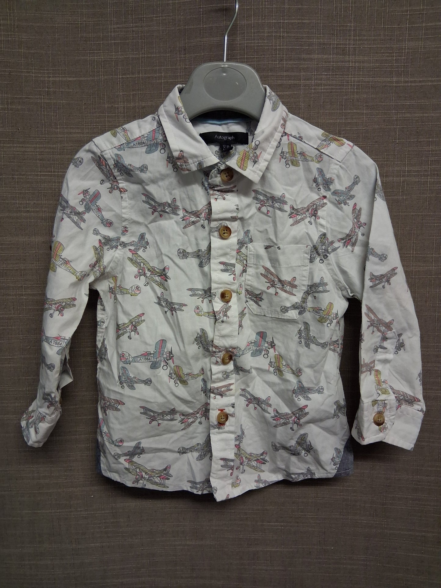 Marks and Spencer Boys Plane Theme Long Sleeve Shirt Age 12-18 Months