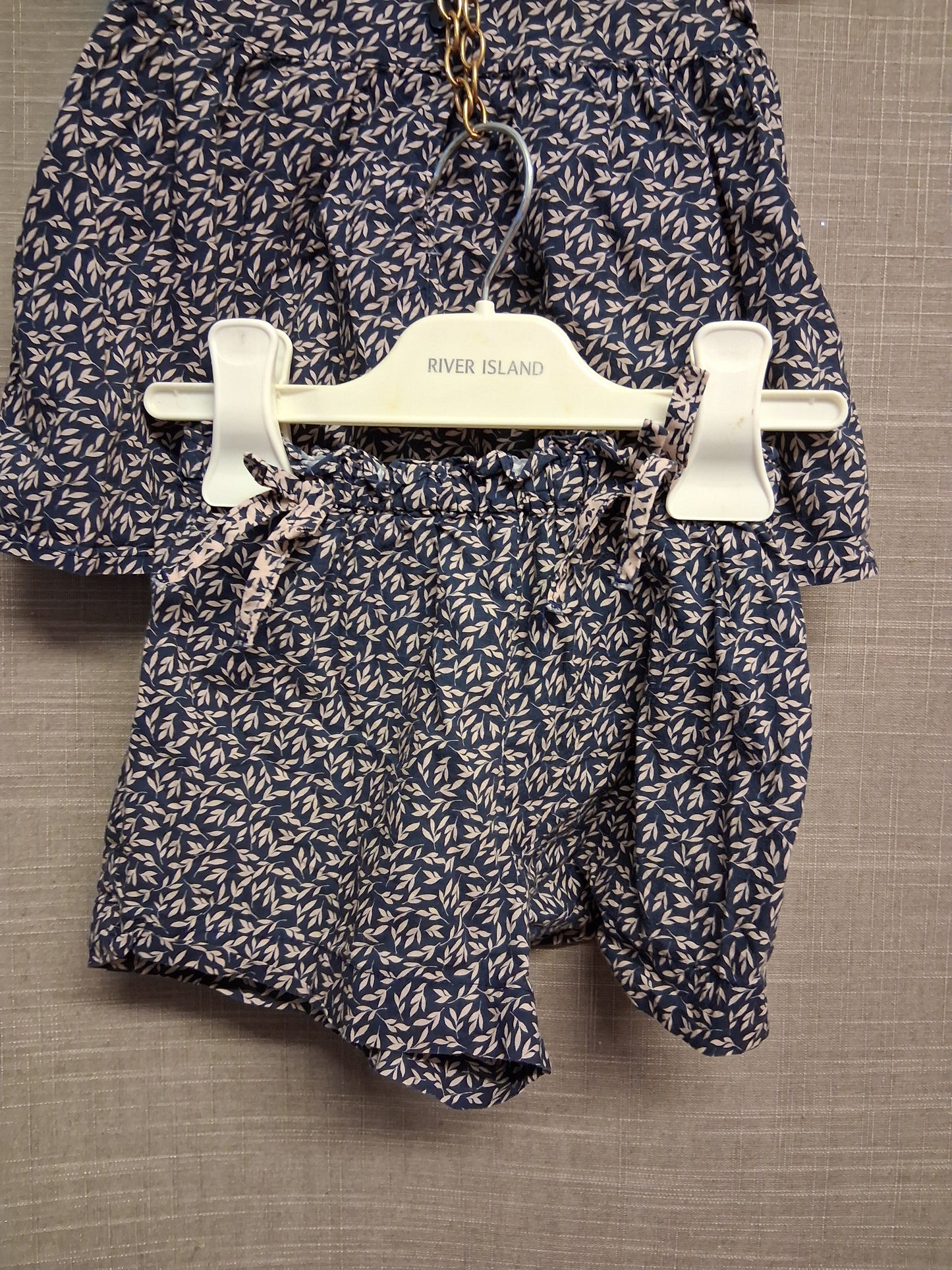 Next Girls Blue Floral 2 Piece Outfit Top & Shorts Age 12-18 Months