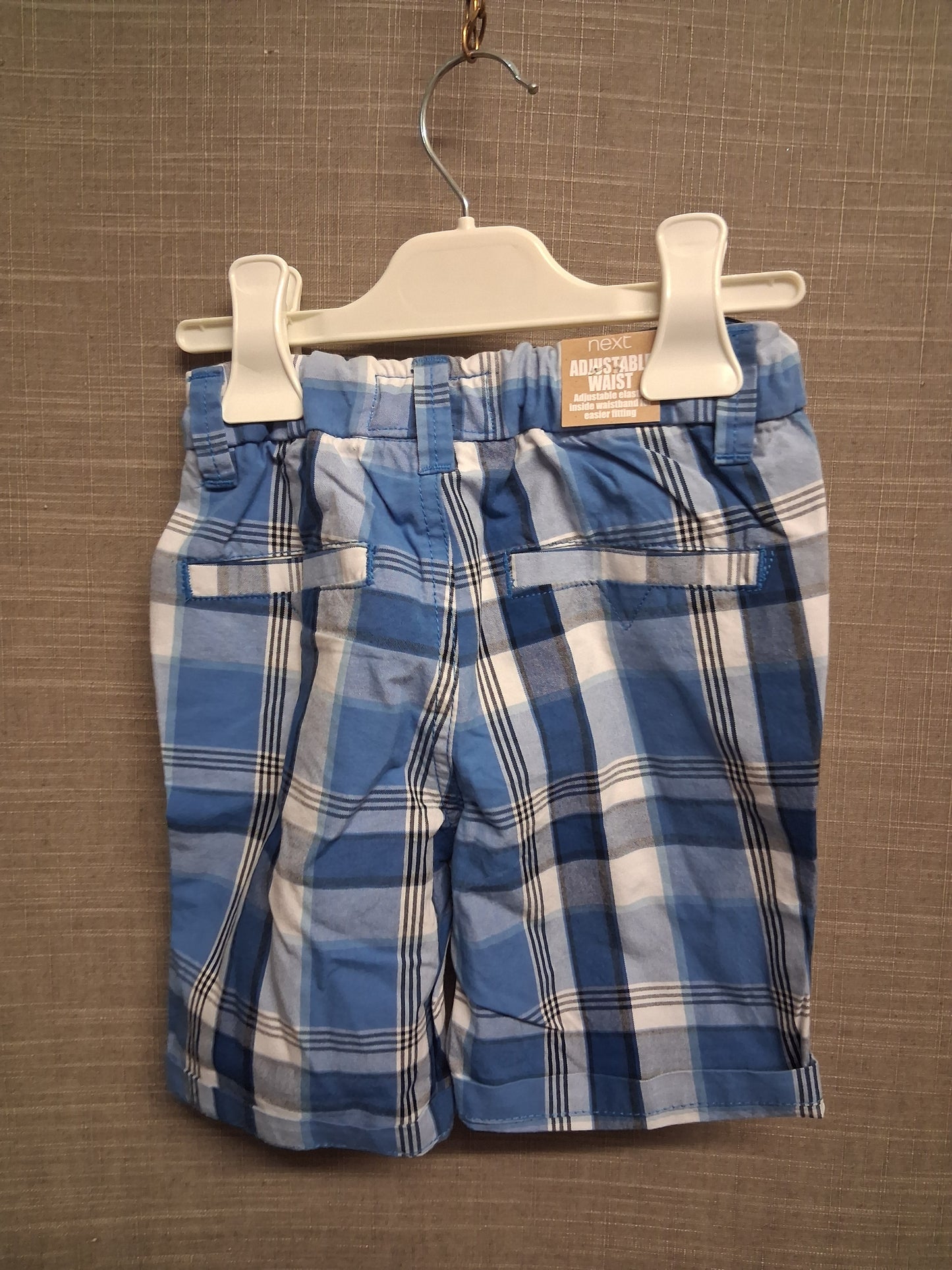 Next Boys Check Blue Shorts Age 2-3 Years Adjustable Waist New