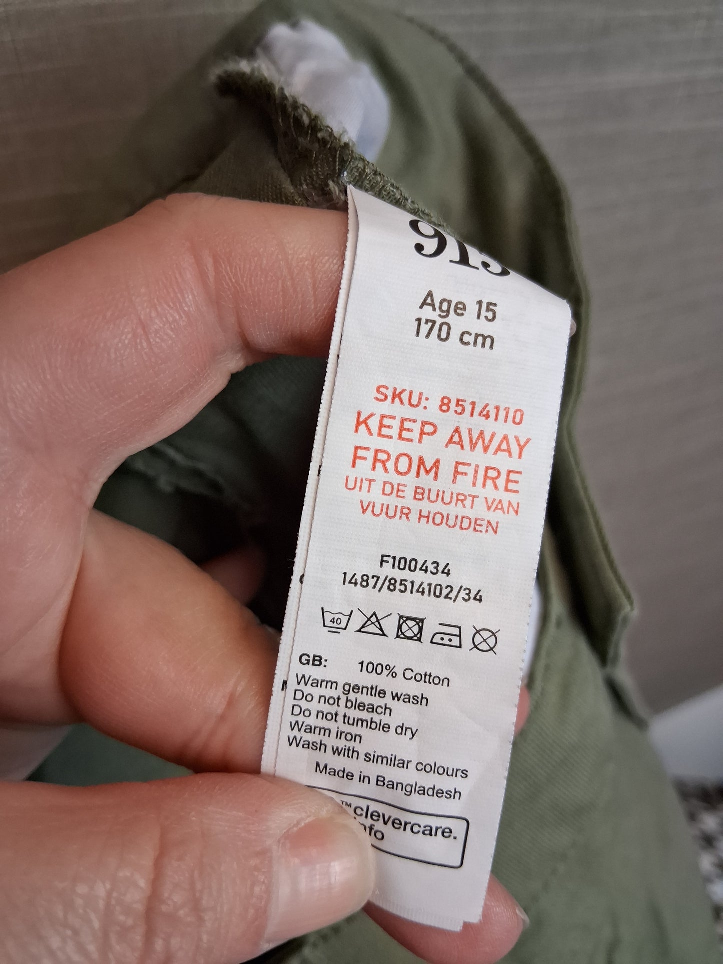 New Look Girls Cargo Trousers Khaki Green Age 15 Years