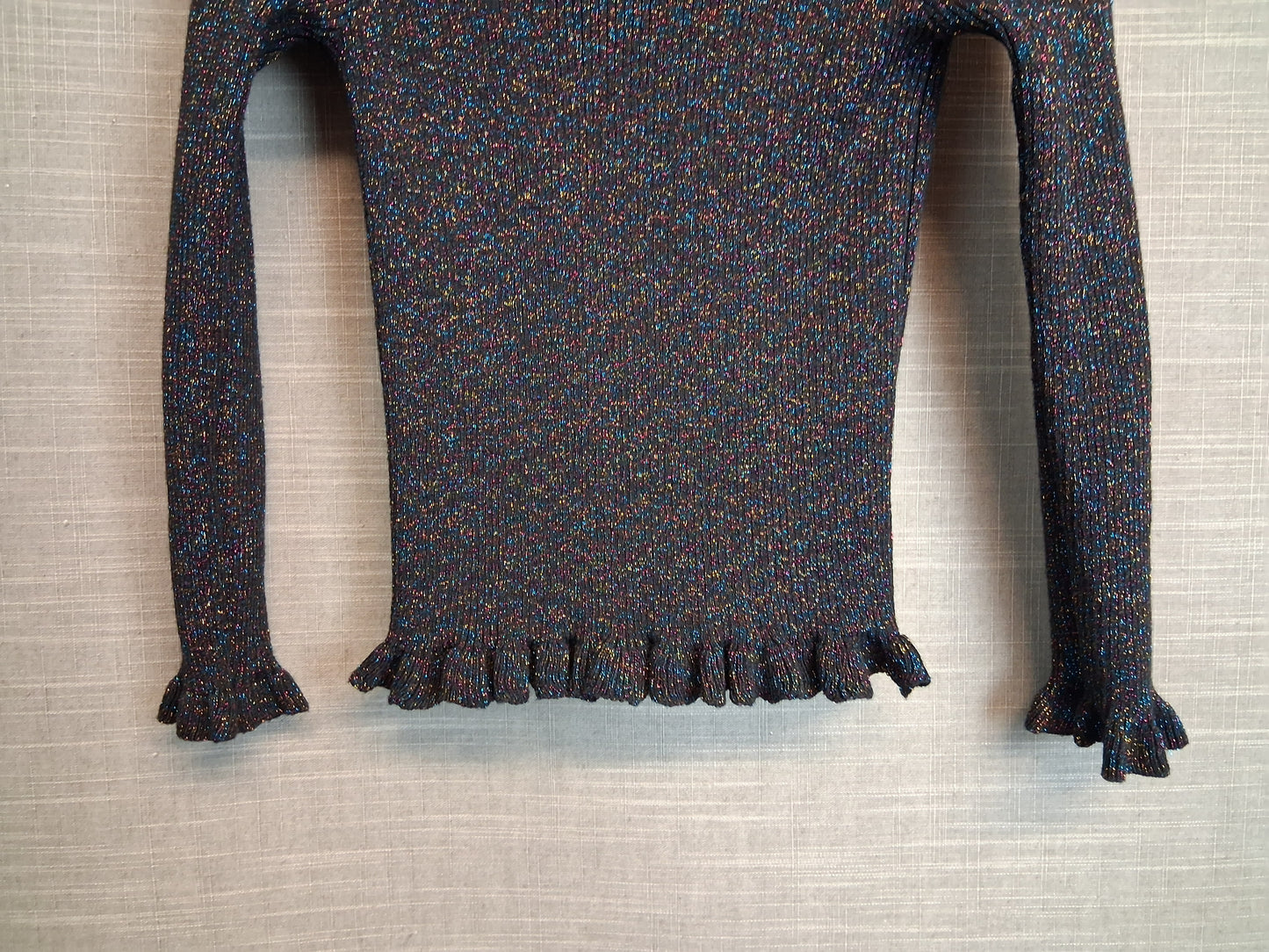 Primark Girls Roll Neck Jumper Black Glittery Sparkly Age 7-8 Years