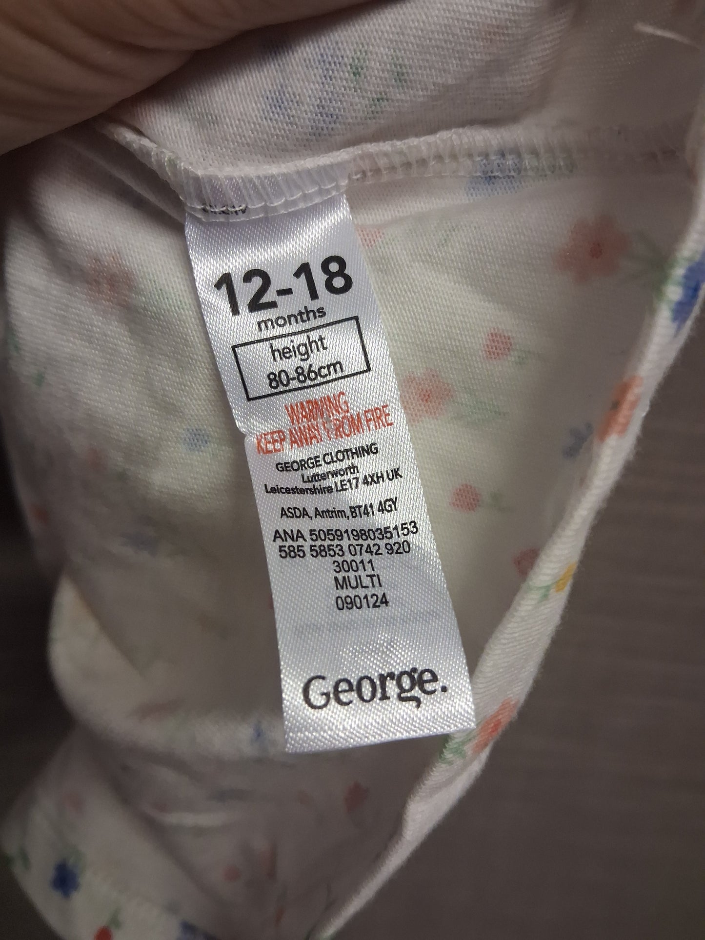 George White Floral Tunic Dress Puff Short Sleeve Age 12-18 Months
