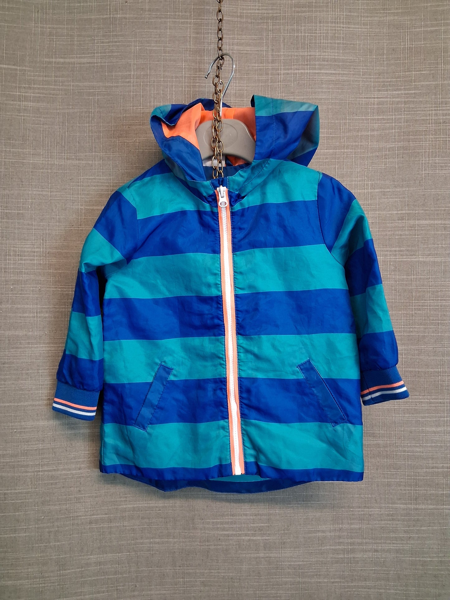 F&F Boys Raincoat Jacket Blue Stripe Age 9-12 Months