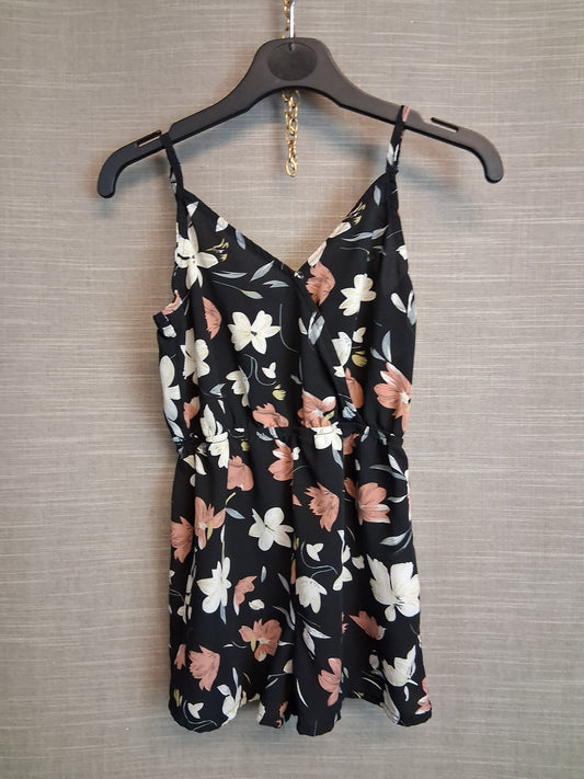 Shein Girls Black Floral Playsuit Age 8-9 Years