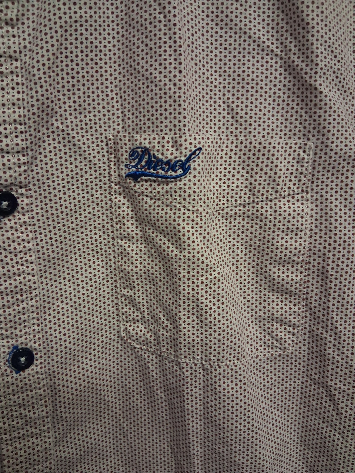 Diesel Boys Short Sleeve Shirt White Burgundy Spotty Shirt Age 13 Years